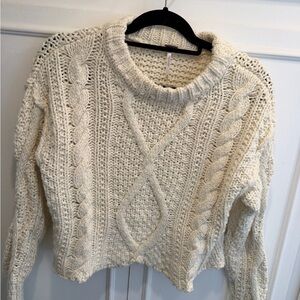 Free People Cream Cable Knit Crew Sweater